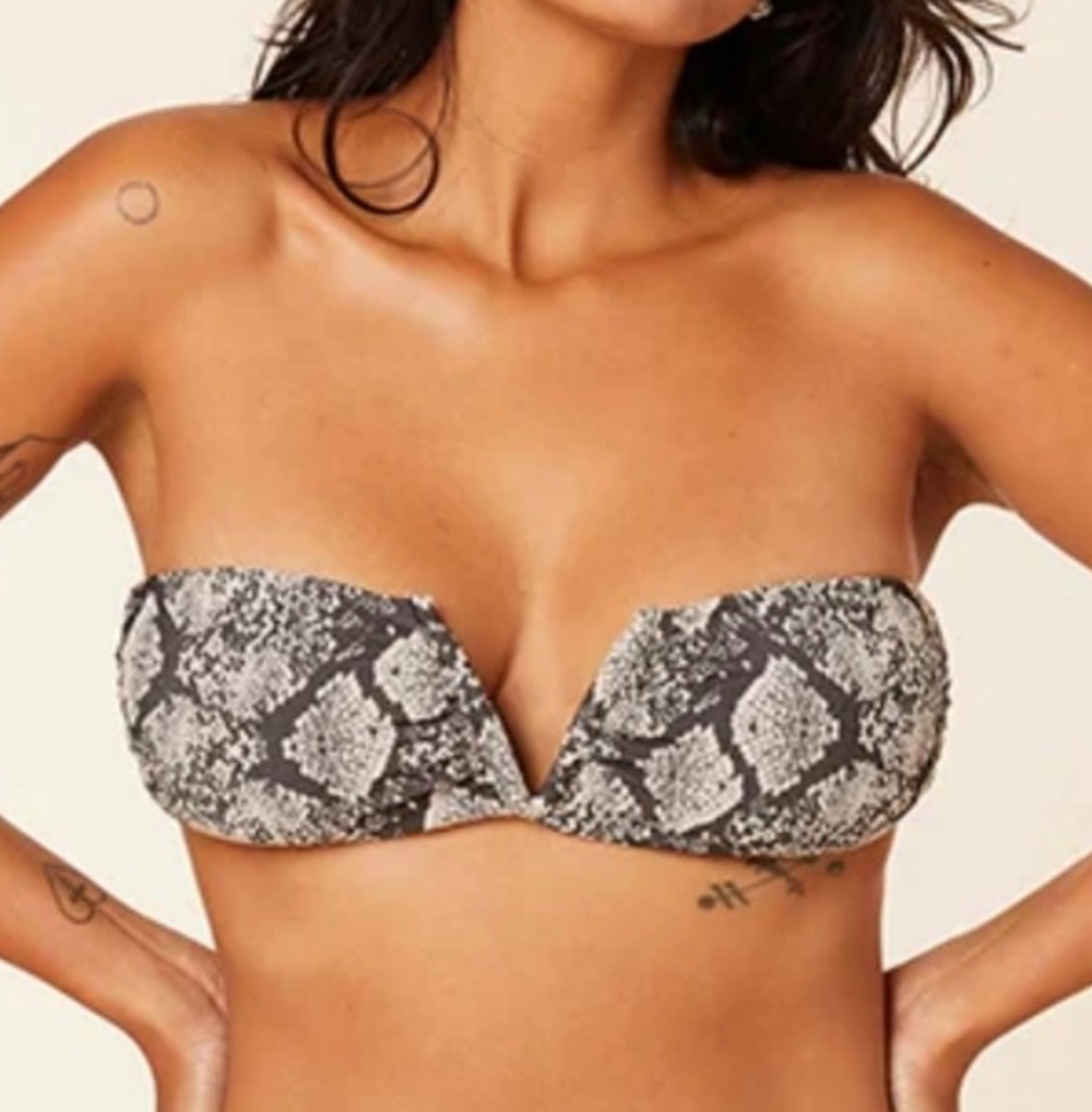 ANDIE SWIM Scala Top Small Snake Print Black Cream Strapless Bikini SwimSuit NWT